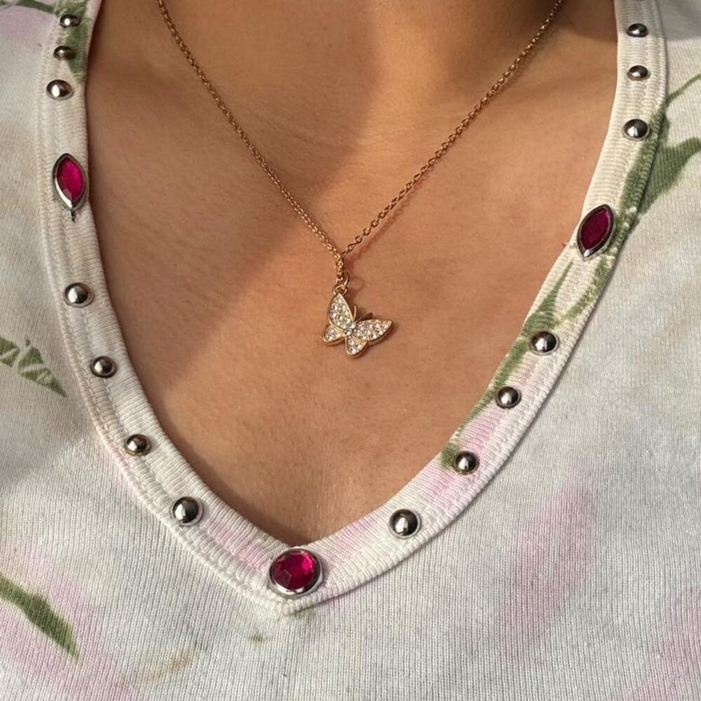 Gold bedazzle butterfly necklace with